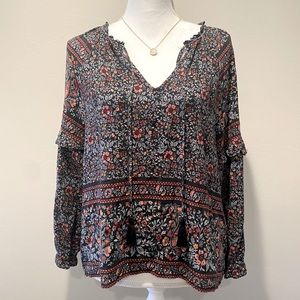 Boho Floral Blouse 3/4 Sleeve
